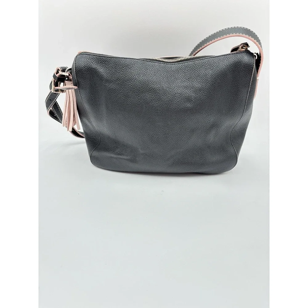 Kate Spade Black Pebbled Leather Shoulder Bag Tassel Logo‎ Hobo Purse